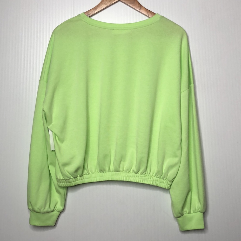 Elodie Bright Green Scoop Neck Cuffed Hem Pullover Cropped Sweatshirt Large NEW - Picture 6 of 7